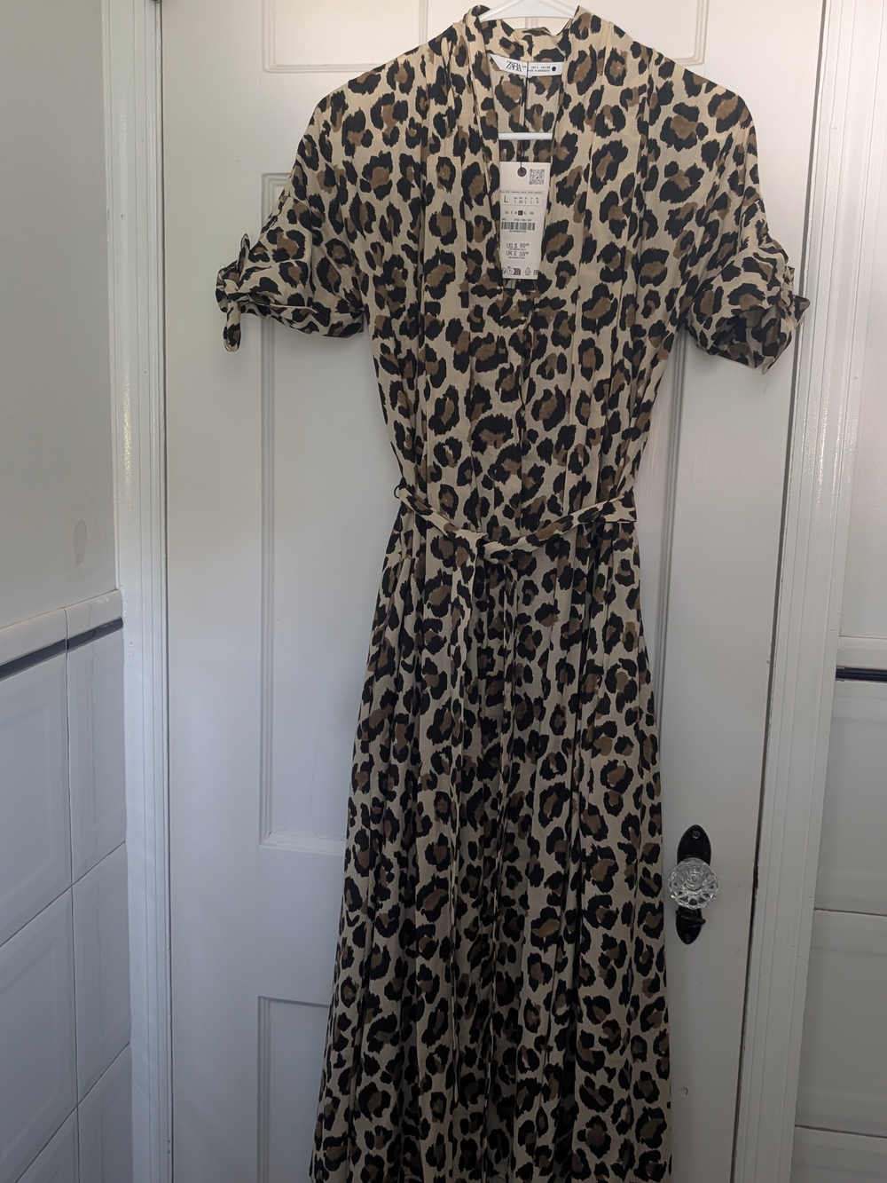 Zara Leopard Print Maxi Buttondown Dress - Beige Black Brown